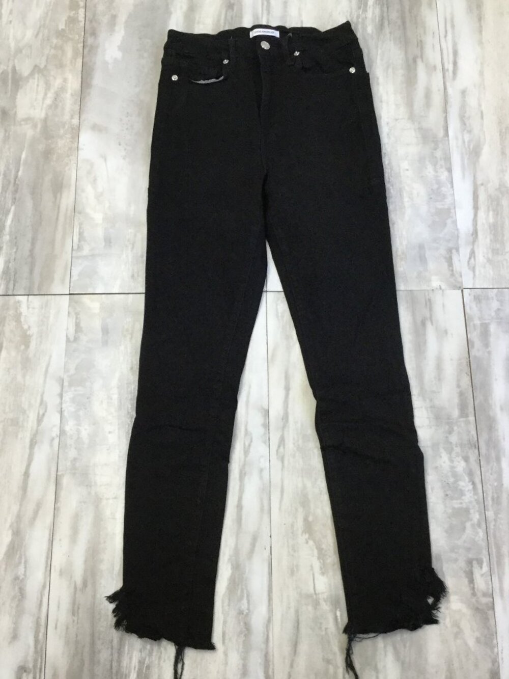 Good American Good Waist Raw Hem High Rise Black Jean 4/27